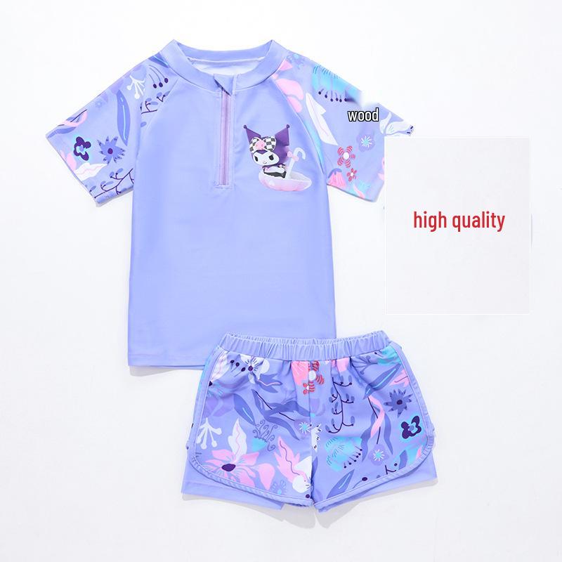Kuromi Girls  2026 Quick-Dry Two-Piece Swim Set for Middle & Big Kids - Trendy Training Swimwear 120 (Height 110cm)