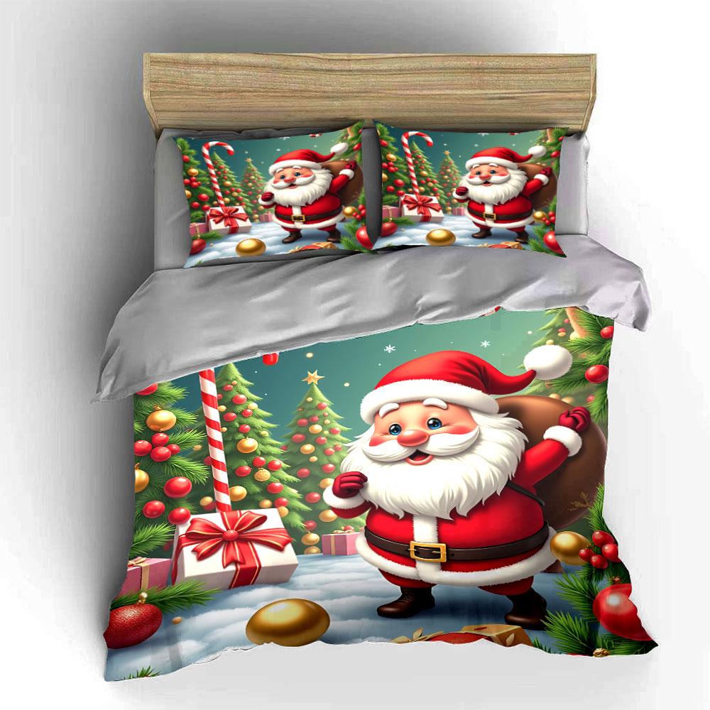 Santa Claus and Christmas Trees Bedding Duvet Cover Set Duvet Cover Pillowcases (1*Duvet Cover 2*Pillowcases, Without Duvet Insert)
