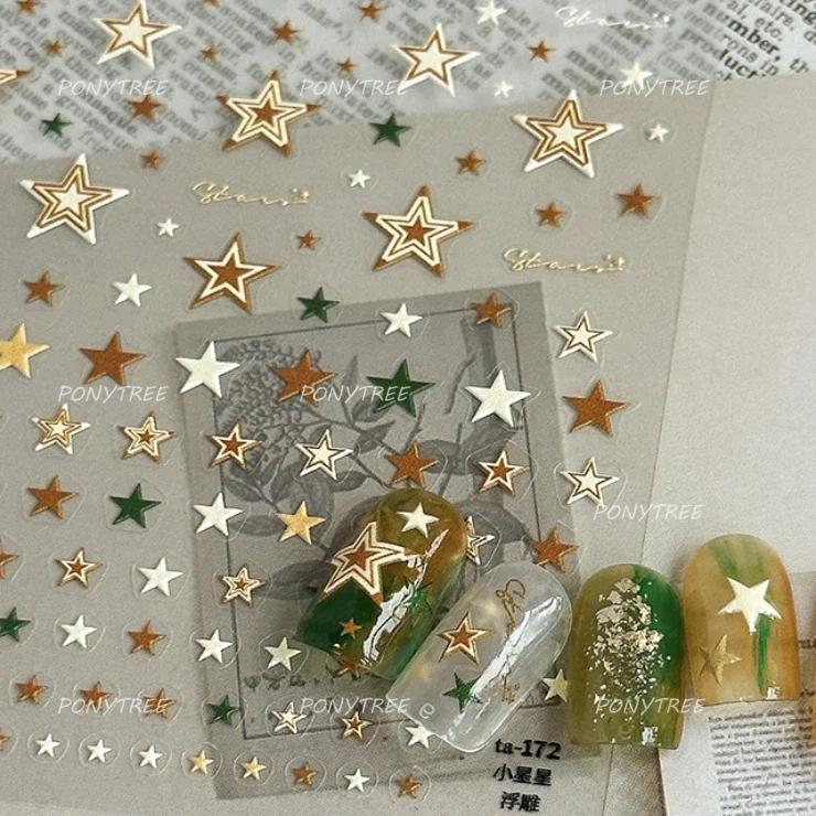 Retro Gold Silver Star Sun Moon Flower Gothic Love Geometric Shapes Starburst Nail Art Stickers Manicure Decals Decoration