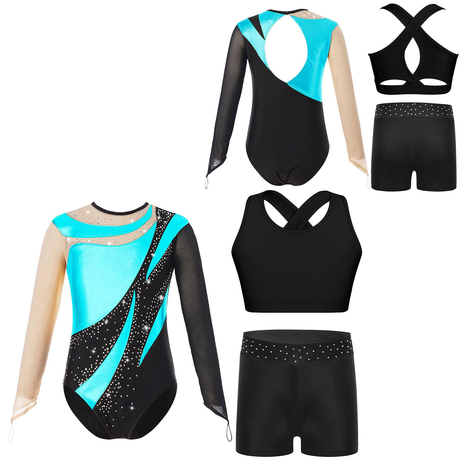 

Гімнастичний купальник для дівчаток, дитячий, з шортами, з довгим рукавом, для акробатики, балету, танців, трико з активним топом 7-8 Years