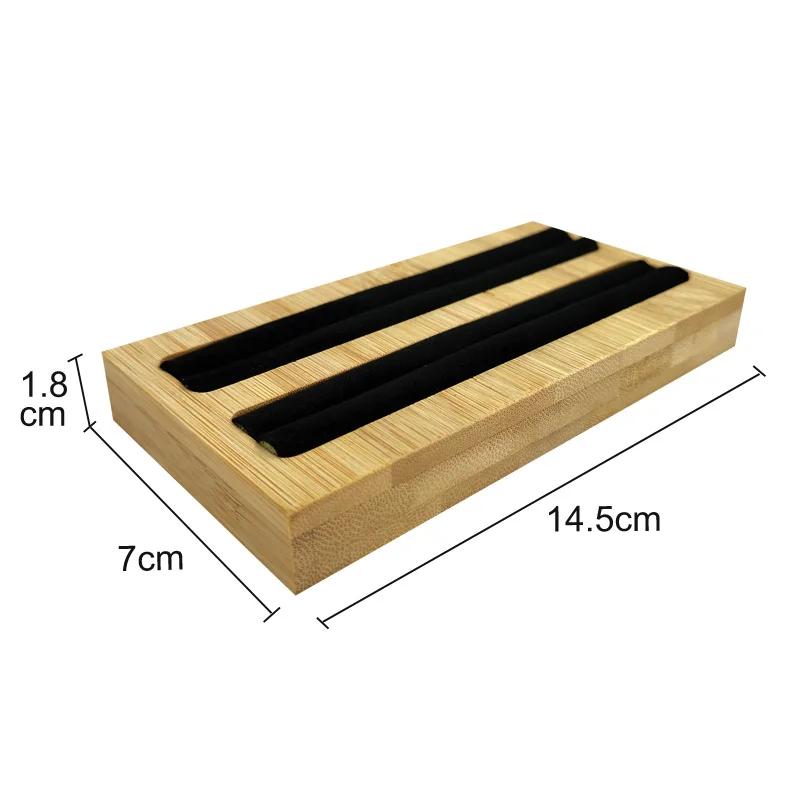 Velvet Square Ring Tray With Bamboo Wood Base 2 Slots Ring And Accessory Display Stand Earrings Jewelry Storage Rack 14.5*7CM