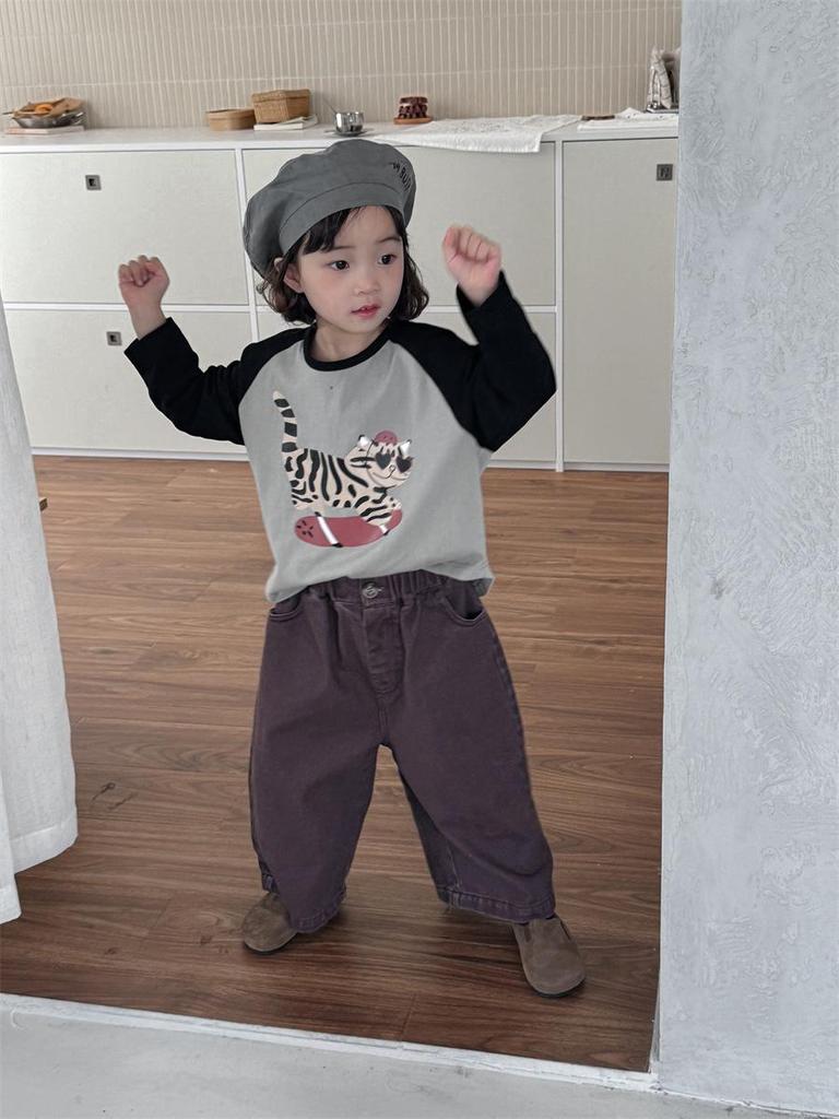 Jiaye Tongpin 2025 Autumn Kids' Distressed Cotton Wide-Leg Pants