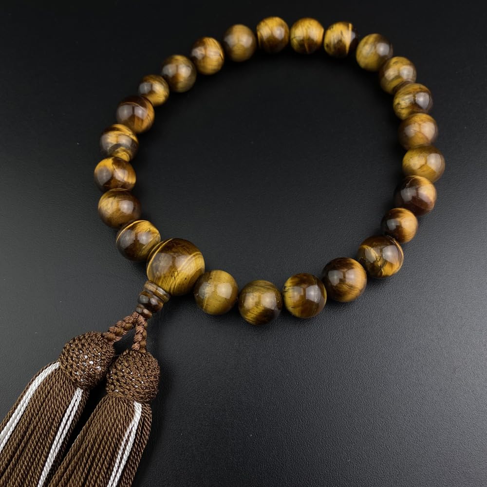 WONDERFUL LOTUS Prayer Beads for Men Ebony Black Onyx Tiger Eye Stone 22 Beads Prayer Beads Pure Silk 2 Colored Bunches Comes with a Bead Bag Informal