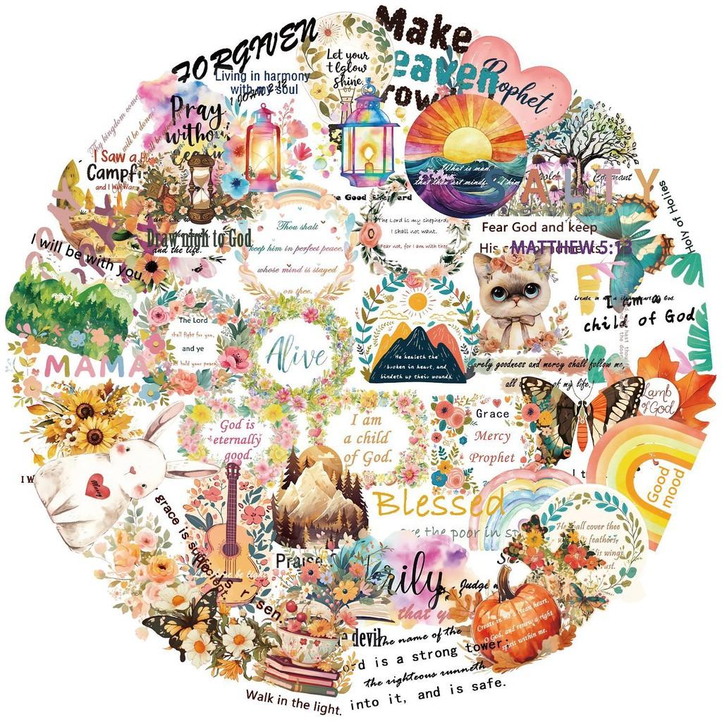 50 Pieces Cartoon Inspirational Phrase Sticker Pack - Waterproof Clear PET Decals for Journal, Guitar & Notebook Decoration