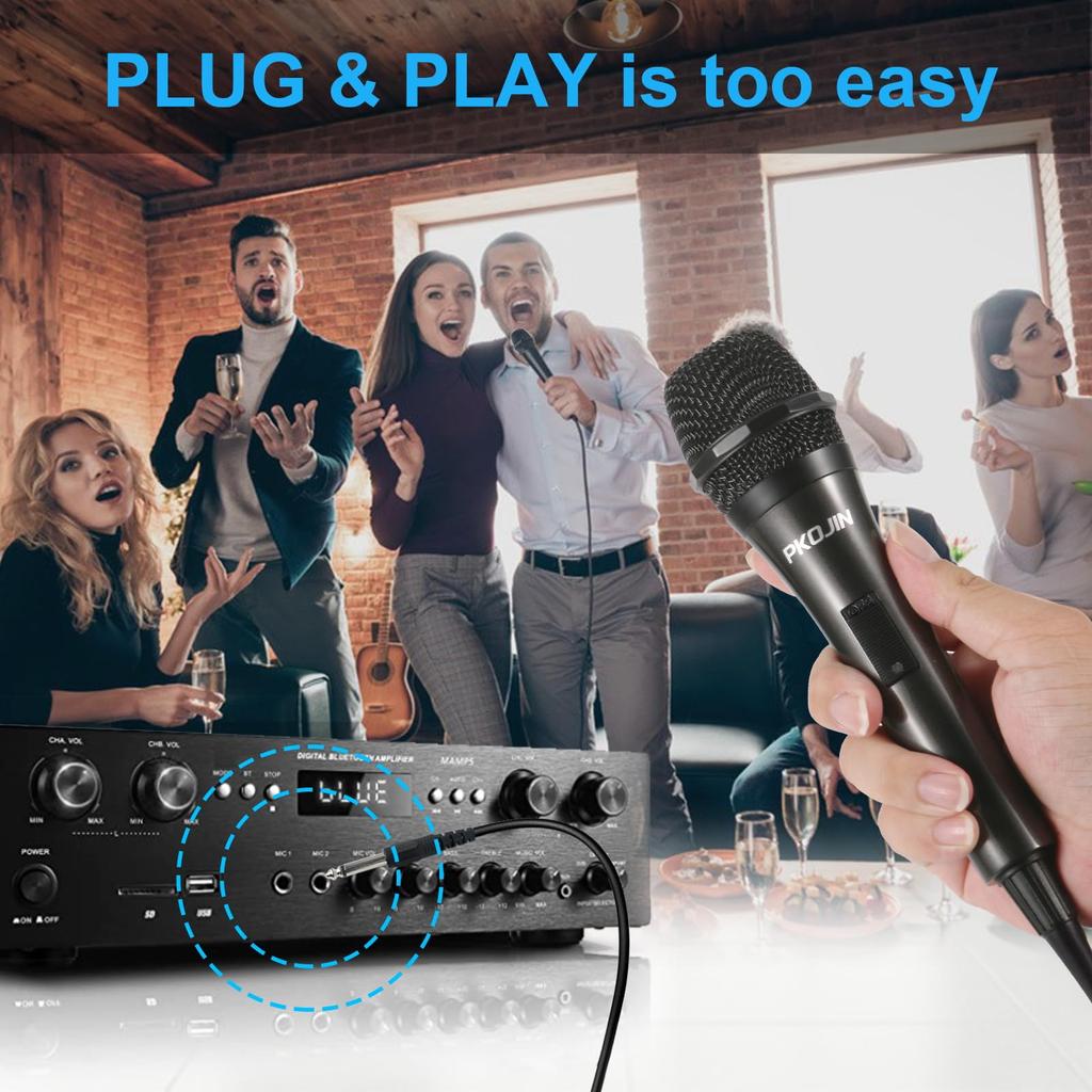 PKOJIN Dynamic Karaoke Vocal Wired Microphone for Handheld Microphone with Speaker Microphone with Switch Microphone, Karaoke, 10-Foot Cable, ON/OFF