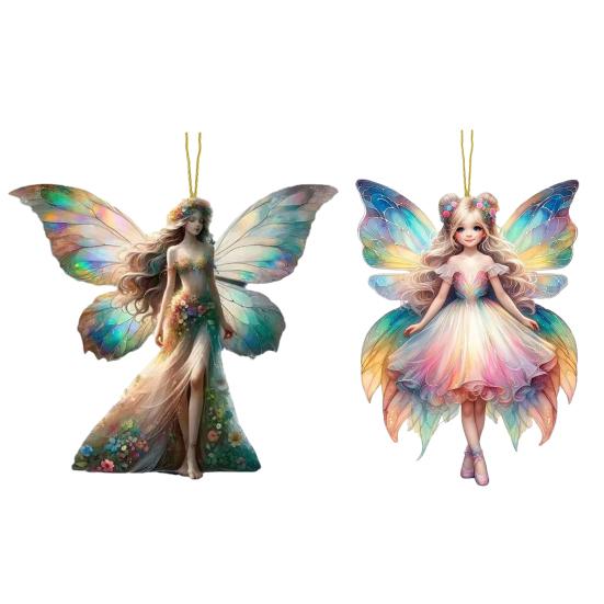 Automobile Pendant 2D Acrylic Colorful Butterflies Fairy Charm Car Decoration Car Rearview Mirror Hanging Ornament