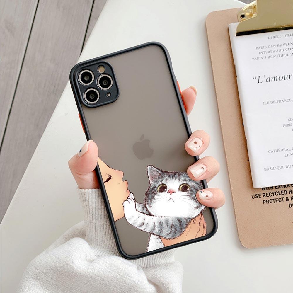 

Милый противоударный полупрозрачный матовый чехол для телефона Iphone 11 12 13 Pro Max Mini 7 Plus XR XS, чехол «Милый кошачий поцелуй», отказ от поцелуя iPhone 13Pro Max