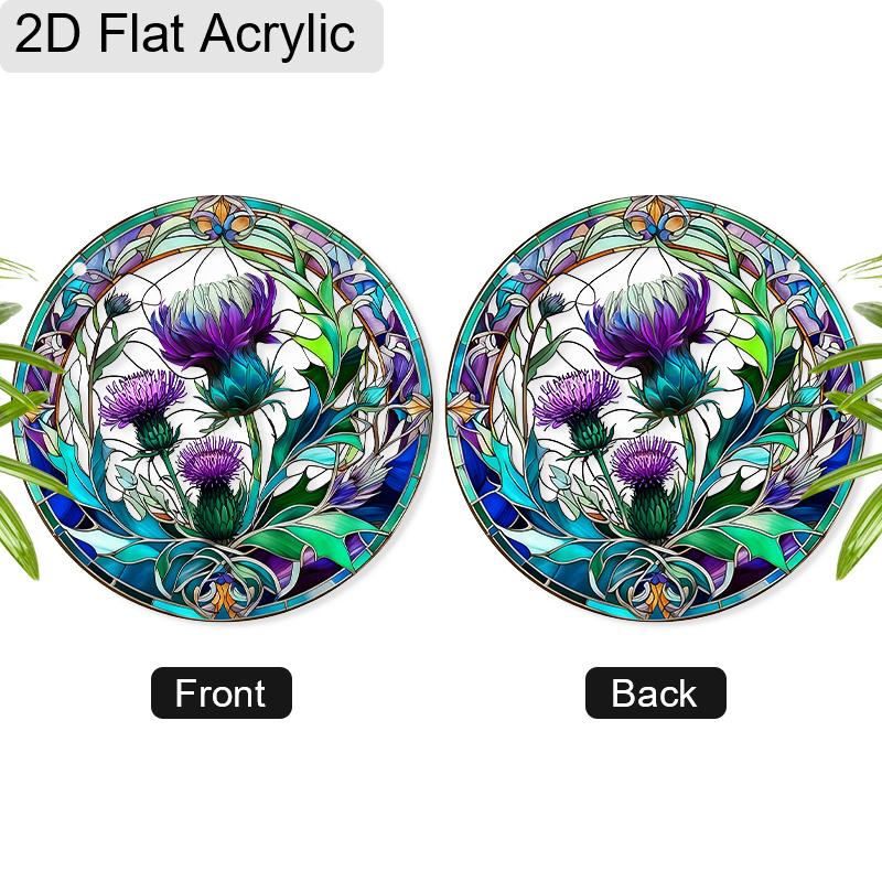 Acrylic Purple Thistle Flower Suncatcher Stained Glass Effect Window Hanging Ornament Flower Lover Gifts