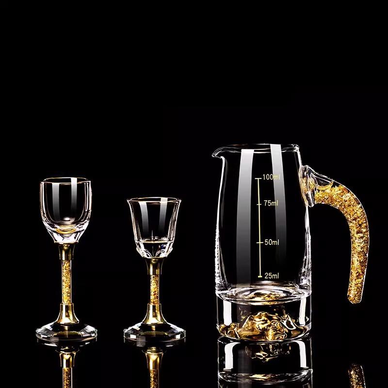 Gold Foil Glass Cup Golden Rock-shaped White Wine Cup Highball Glass 100ml Crystal Wine Dispenser Tableware Flagon Transparent