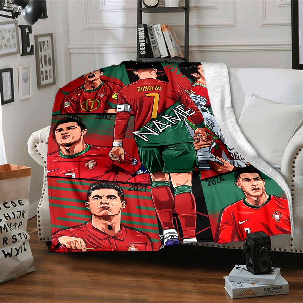 Cristiano Ronaldo Portugal Soccer Player Artwork Four Seasons Blanket Customized With Your Name Lightweight And Warm Perfect Gift For Home Office