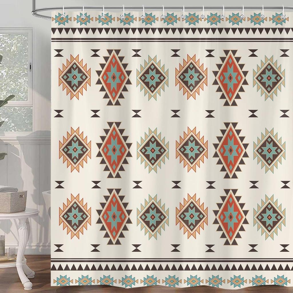 Western Shower Curtain Farmhouse Country Style with Cow Skull Southwest Design, Waterproof Polyester Bath Curtain with 12 Hooks