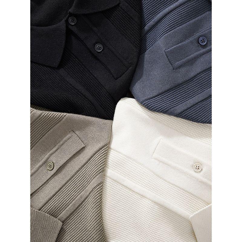 Mercerized Cotton Retro Jacquard Knitted Lapel Polo Shirt Men's Short Sleeve Summer Collar T-shirt Foreign Trade Men's T-shirt
