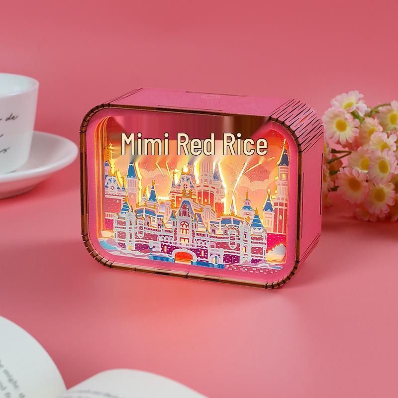 3D Wood Carving Fantasy Princess Castle Night Light Ornament