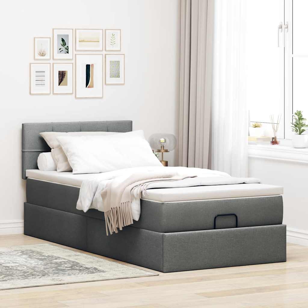 Vidaxl Struttura Letto Ottoman con Materasso, Grigia, 100x200 cm, Tessuto
