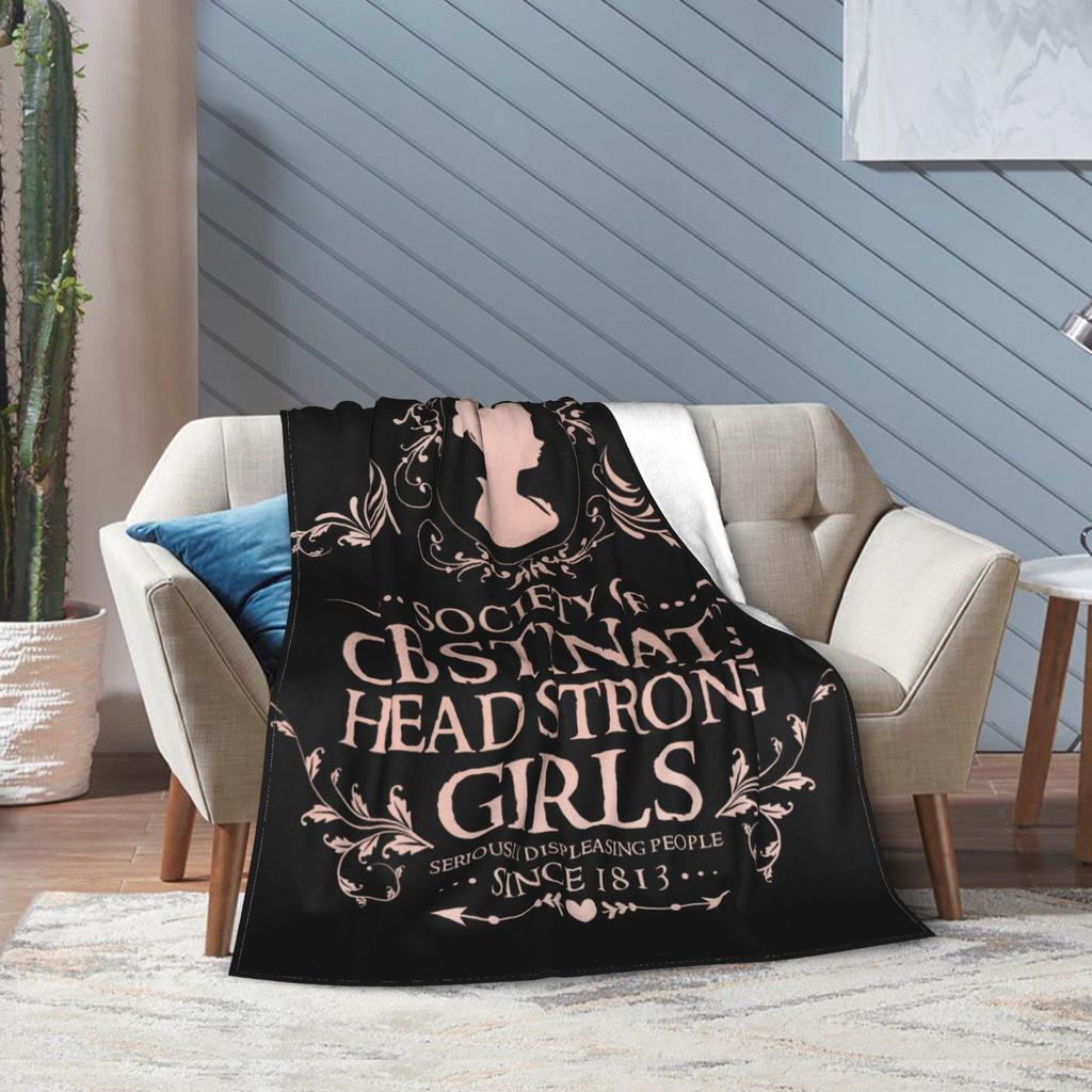 Jane Austen Pride and Prejudice Flannel Blanket Obstinate Headstrong Girls Vintage Throw Blankets for Home 200x150cm Lightweight