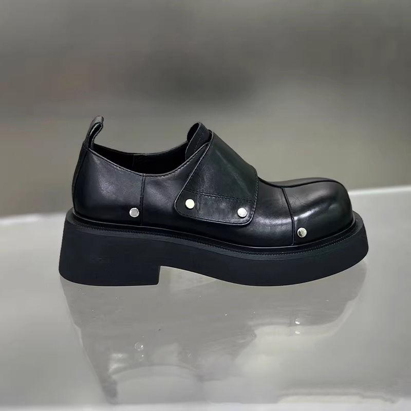 Lazy Big Head Men's British Commuting One-pedal Platform Leather Advanced Sense of Inner Height Increase Casual Derby Shoes