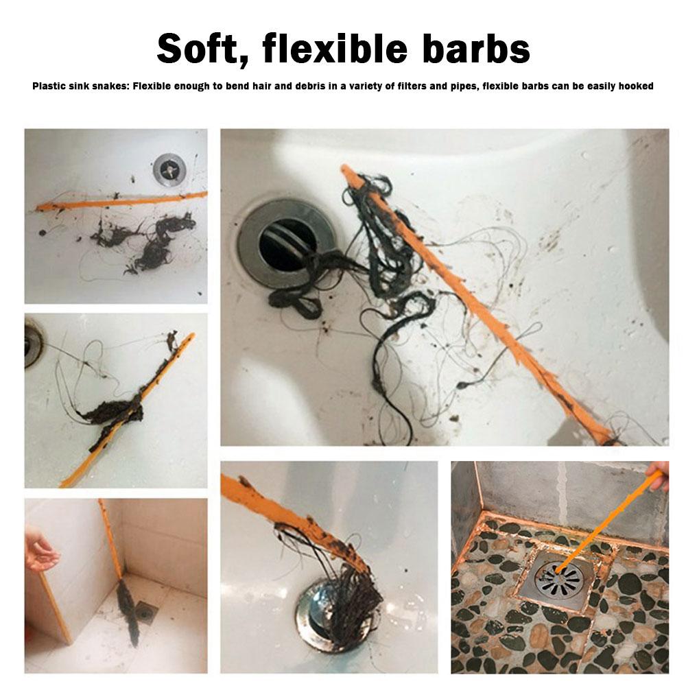 5PCS Cobra de Pia Desentupidor de Dreno 20 Polegadas Removedor Flexível Auger de Dreno Coletor de Cabelo Cobra de Encanamento Ferramenta de Limpeza de Cabelo de Pia de Plástico para
