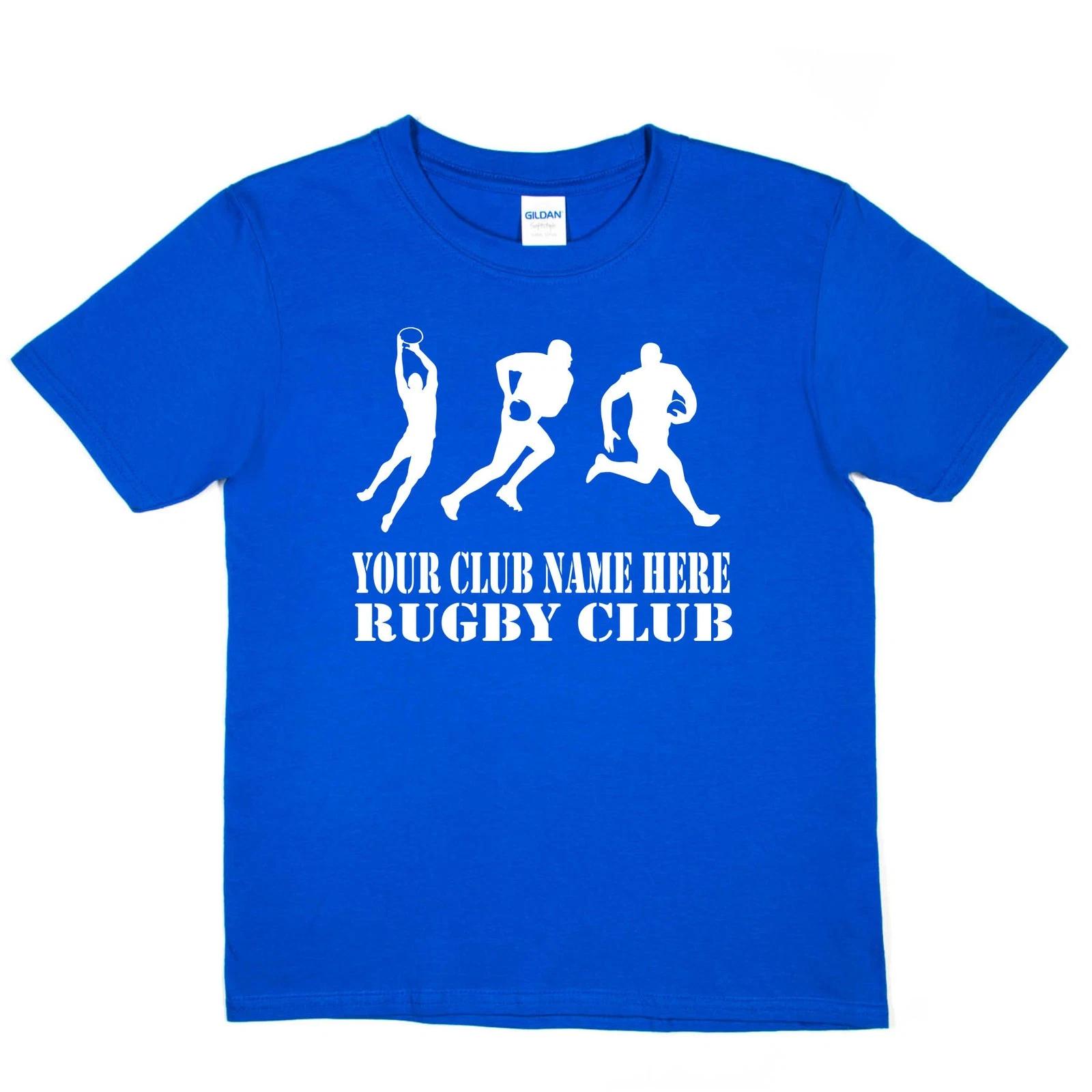 

Kids Personalised Rugby T-Shirt Your Club Name Here Sport Tee Boys Girls M