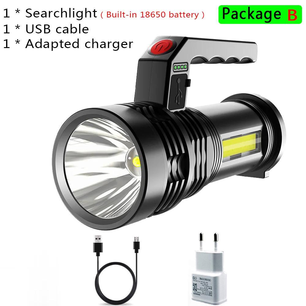 Powerful LED Portable Flashlight COB side lights Built-in Battery USB Rechargeable Household Waterproof Torch Outdoor Camping