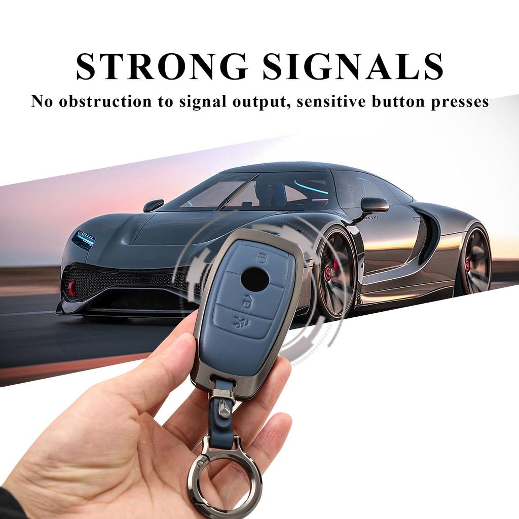 Zinc Alloy Car Key Cover with Keychain for Mercedes-Benz A220 E63S AMG E-Class GLE 350 4MATIC E300 E400 E43 W213 Leatuer Keycase