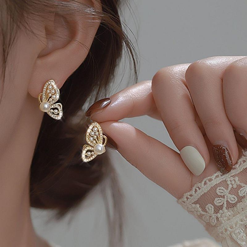 

Женские серьги Ушные гвоздики Пирсинг Бабочка Bling Bling Горный хрусталь Жемчуг Украшения