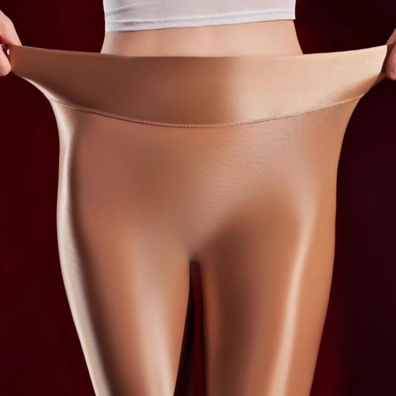 Dehnbar Weich Satin Seidig Yoga Leggings Damen Sexy Öl Glänzend Formgebend Strumpfhose Pole Dance Clubwear Fitness Bleistift Hosen One Size brown