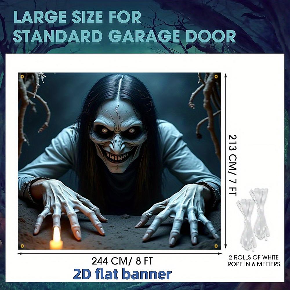 2D Flat Banner, 1pc Halloween Happy Garage Door Banner, Ghost with Long Hair Monsterzyc