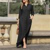 Elegant Women's Long Sleeve Denim Dress - Neutral Style Button-Down Maxi Dress with Lapel Collar and Pockets, Stylish Solid Color Long Dress for Casua