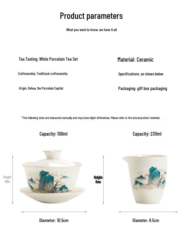 White Porcelain Mutton Fat Jade Kung Fu Tea Set - Perfect for Home, Workplace, or Gift