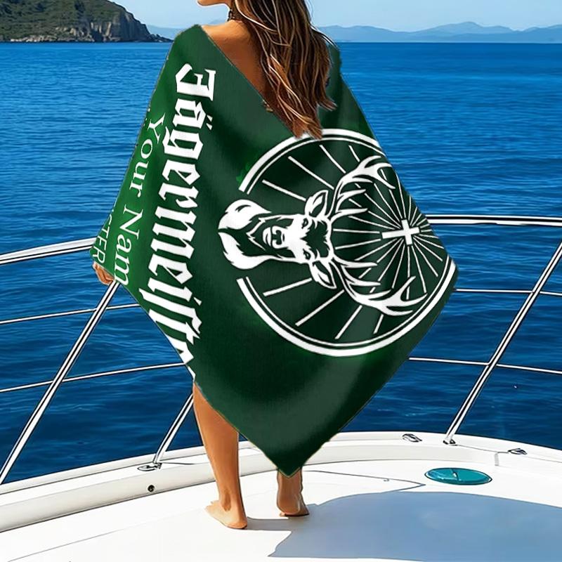 Custom Name Beach Towel Jager-meister Spirit Drink Beach Towel, Soft Microfiber, Gift for Her/Him, Birthday, for Pool, Beach, Travel, Fan gifts
