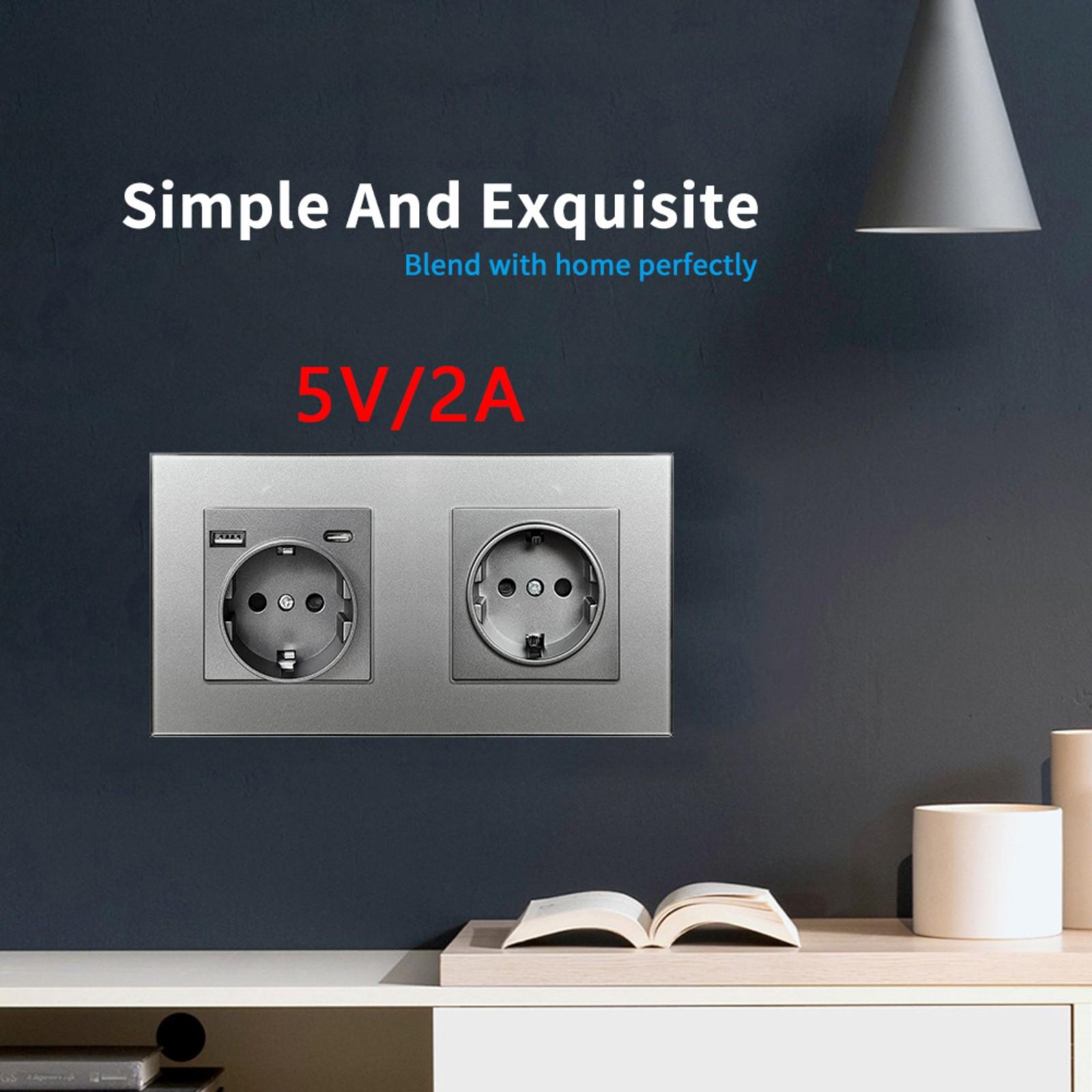 

Європейський Стандарт USB Настінна Розетка Загартоване Скло Панель Розетка Побутова Прихована Кругла Коробка Установка Розетка Партія One Size