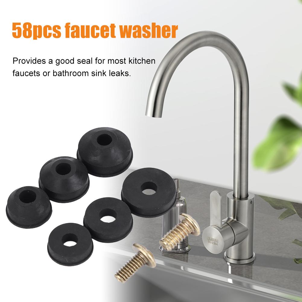 58 Pcs Faucet Washer Assortment Kit Flat and Beveled Faucet Washers Replacement Kit Rubber for Kitchen Tap Or Bathroom Sink Leak