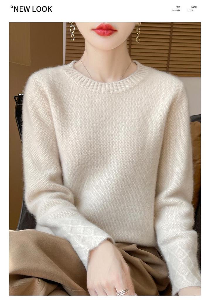 Women's Loose Knit Wool Sweater - Round Neck, Thickened Soft Osmanthus Stitch, Autumn/Winter Pullover.