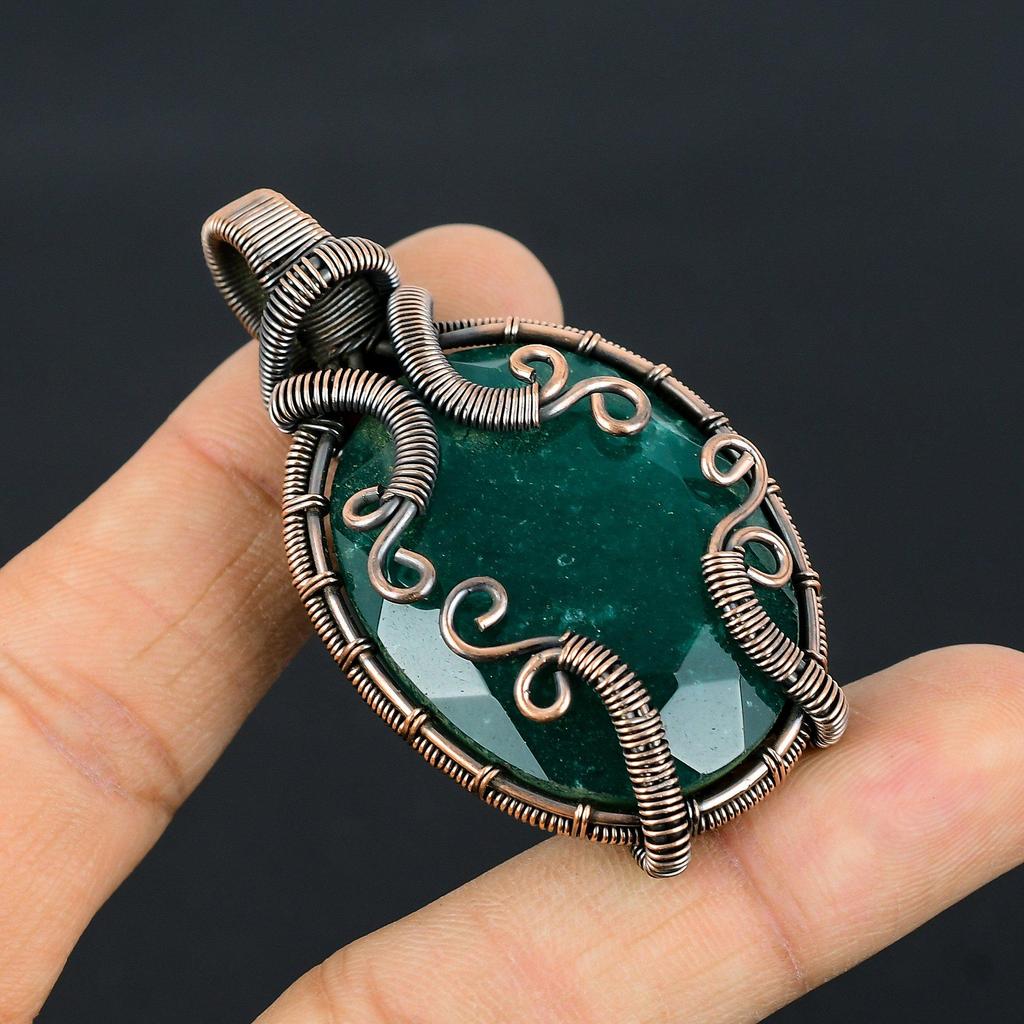 Emerald Pendant, 999 Copper Wire Wrapped Pendant Gemstone Jewelry, Handmade Pendant Amazing Jewelry, Gift For Her