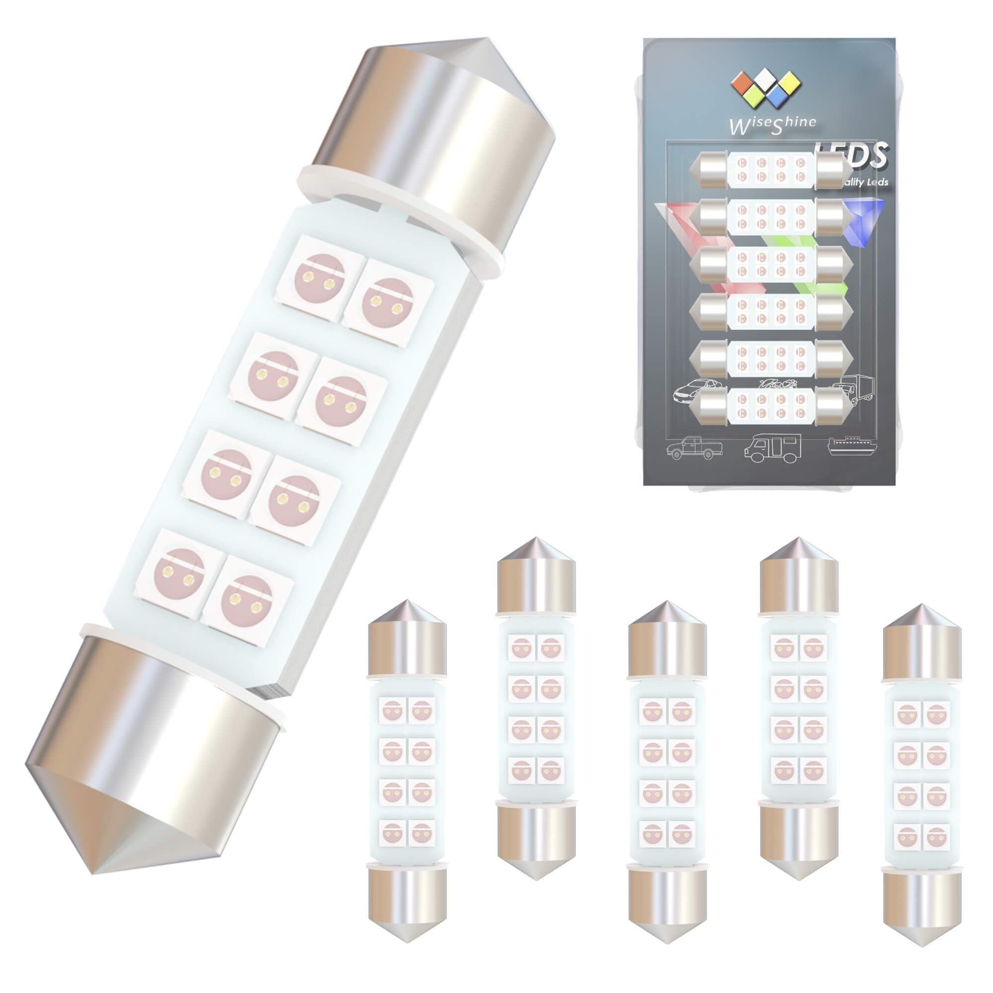 WiseShine DC 12V 38mm 6418 Festoon LED Bulb Light Pink 180 degree DC 12v 6 pieces фиолетовый