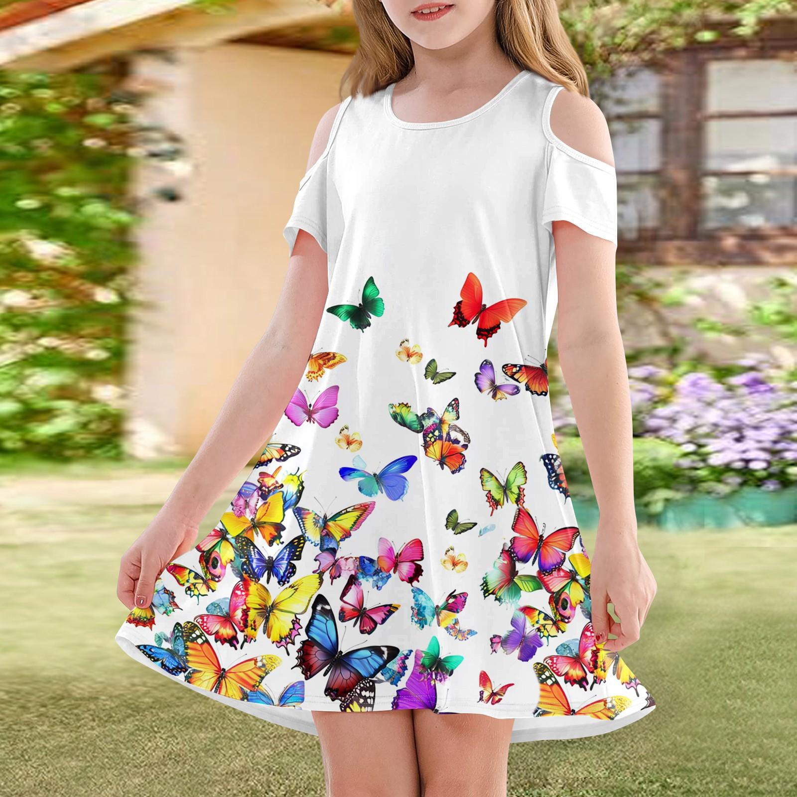 

Girls A-Line Dress -Summer Sleeveless Casual Sundress Toddler Dress 130 білий