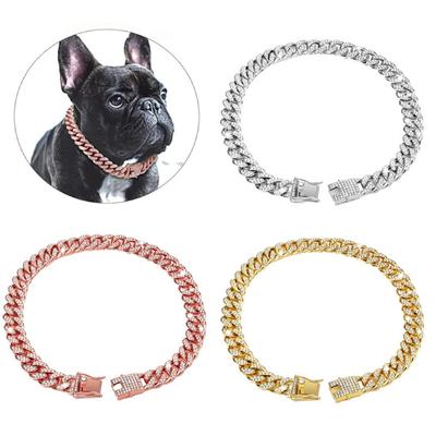 Pet Dog Cuban Chain Collar Wide Sparkling Rhinestones Dog Necklace Small Medium Large Dogs Jewelry Accessories