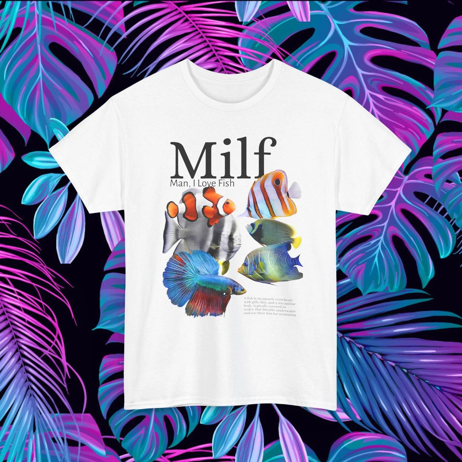 

MILF мужик я люблю рыбу Футболка Смешной подарок для рыбалки Футболка Унисекс Хлопковая футболка XL