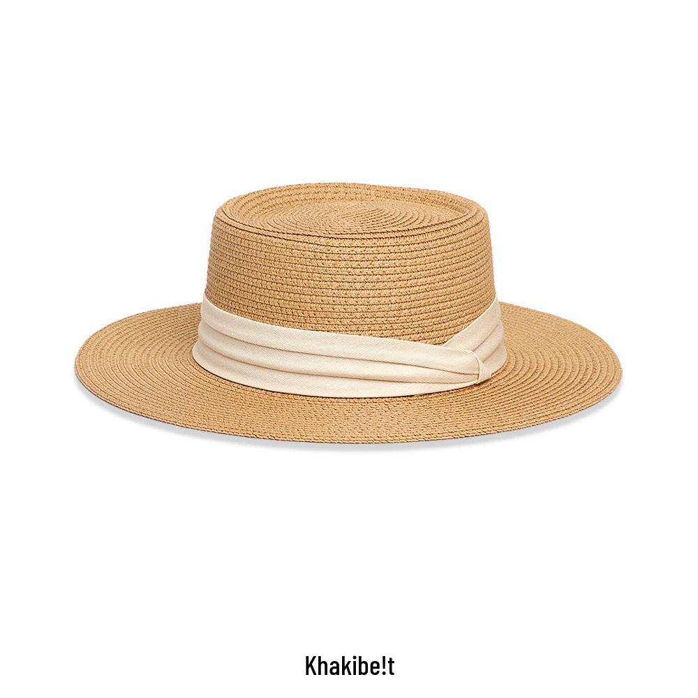 French 2025 Flat-Top Straw Hat for Women, Large Circumference, Flat Brim, Plus Size Resort Sun Hat