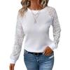European and American new solid color lace long-sleeved hollow round neck casual women's T-shirt top