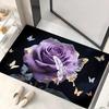 Yousheng 3D Rose Floor Mat Flower Pattern Non-Slip Bath Mat Realistic Rose And Butterflies Bathroom Rug for Entrance Bedroom Living Room