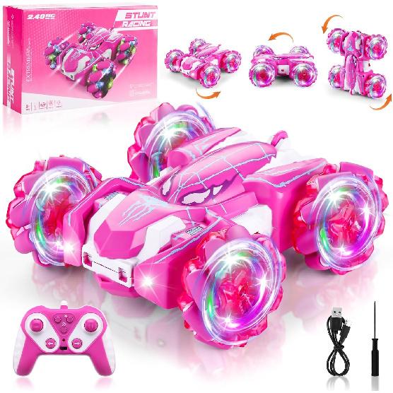 Spider Remote Control Car, 2.4Ghz Double Sided RC Cars with LED Light 360° Rotating RC Drift Car, 4WD Rechargeable RC Stunt Car Spider Toys for Boys