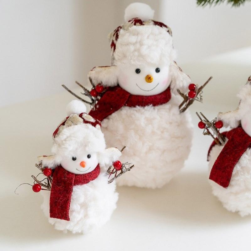 Cartoon Scarf and Hat Snowman Figurine Plush Toy Cartoon Festival Snowman Stuffed Dolls Winter Christmas Desktop Decors