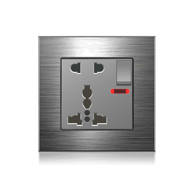 18W Type-C Fast Charging Universal 5-pin Dual Power Socket,Stainless Steel  Electrical Outlet with DC 5V 3.1A Type-c USB Charger