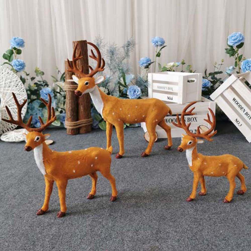 Cute Cartoon New Year Xmas Elk Plush Miniature Figurine Simulation Deer Christmas Decoration Reindeer Ornament