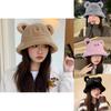 Cartoon Bear Fisherman Hat For Women Cute Warm Polyester Cap For Winter Outdoor Activities