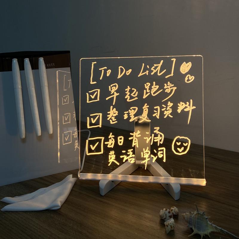 20*20cm Transparent Acrylic Dry Erase Memo Message Board Writing Board LED Lighting