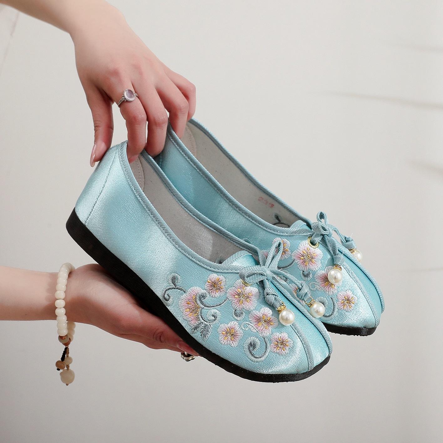 

[Иньман] 2024 осень новые национальный стиль старые пекинские тканевые туфли вышитые туфли плоские этнический стиль женские туфли туфли для ханьфу 40 зелёный