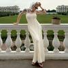 Solid color knitted suspender dress European and American summer new slim lazy casual off-the-shoulder suspender long