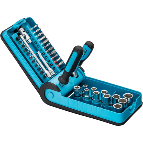 HAZET Smart Case Professional Socket & Bit Set, 38-Piece Set Including a Professional Reversible Ratchet, Various Bits, and Sockets, and a Nut Box Set